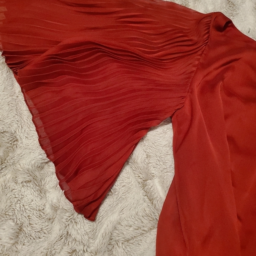 Simply Liliana Woman Elegant Blouse Red Butterfly Sleeve Sz XL Elastic Waistband - Picture 5 of 9